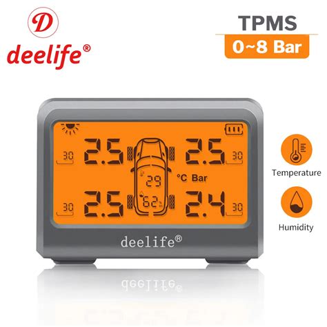 Deelife Car TPMS Solar Tire Pressure Monitoring System For 4 Wheel