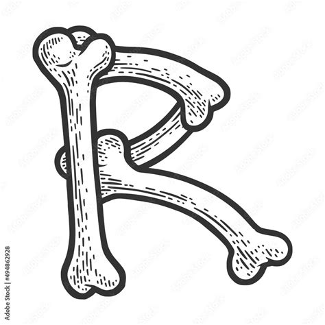 Letter R Made Of Bones Sketch Engraving Vector Illustration Bones Font