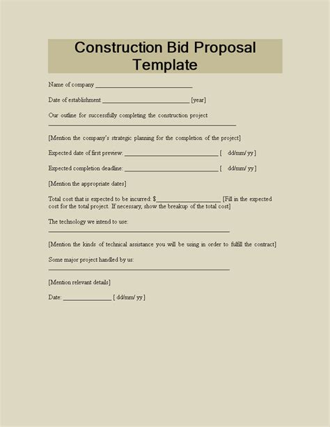 construction bid proposal template