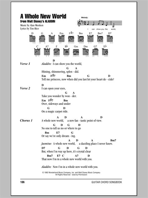 A Whole New World By Alan Menken Guitar Chords Lyrics Guitar