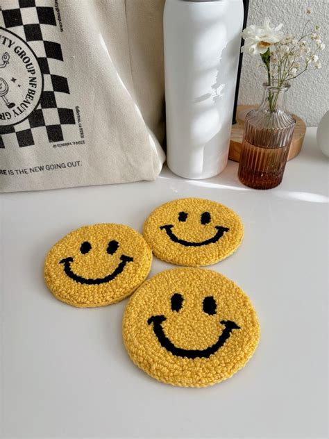 Smiley Face Needle Punch Coaster Coffee Coaster Office Decor Tufted Coaster Mug Rug House