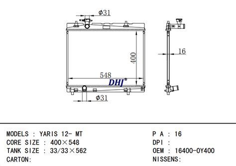 TOYOTA YARIS 12 MT Radiator 16400 0Y400 Auto Radiator Car Radiator