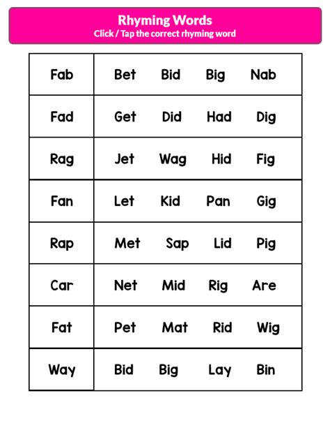 Find The Rhyming Word Set 3 Your Home Teacher