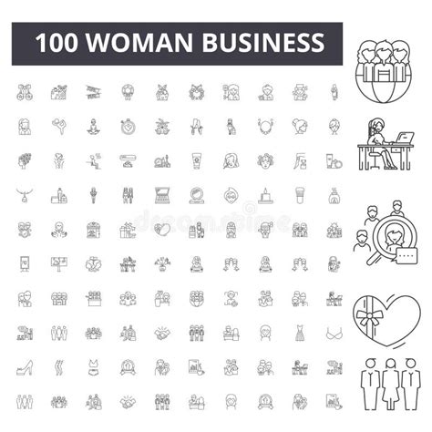 Business Woman Linear Icons Signs Symbols Vector Line Illustration