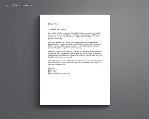 Professional Recommendation Letter Template Google Etsy