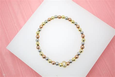 18k Gold Filled 5mm Multicolor Color Elastic Bead Bracelet Etsy