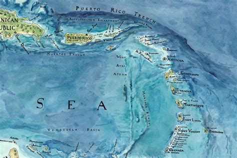 Map of Caribbean Islands, Caribbean Map, Caribbean Map Gift, Coastal ...