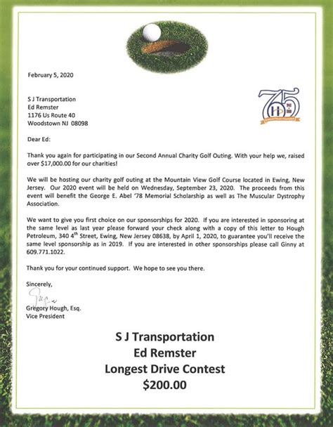 Golf Day Sponsorship Letter