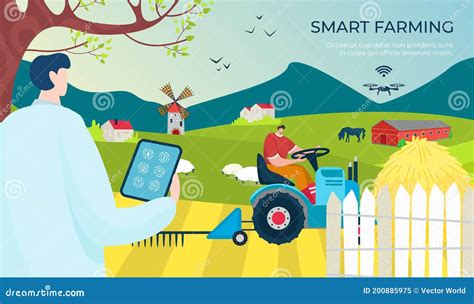 Agriculture Smart Farm Digital Technology Farmer At Field Vector