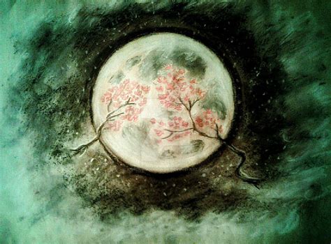 Cherry blossoms. Full moon by KarolinaNaviIngo on DeviantArt