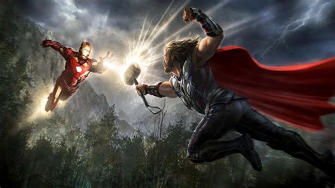 Download Iron Man And Thor Face Off In An Epic Battle Wallpaper