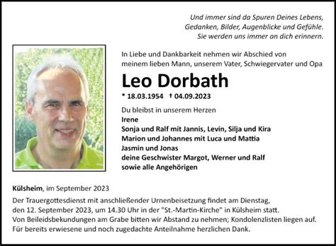 Traueranzeigen Von Leo Dorbath Trauerportal Ihrer Tageszeitung