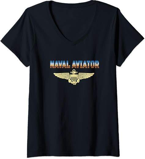 Womens Fly Naval Aviator Classic Naval Officer Pilot Wing Navy V Neck T