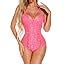 Aranmei Women Sexy Eyelash Lace Bodysuit Snap Crotch Teddy Lingerie At