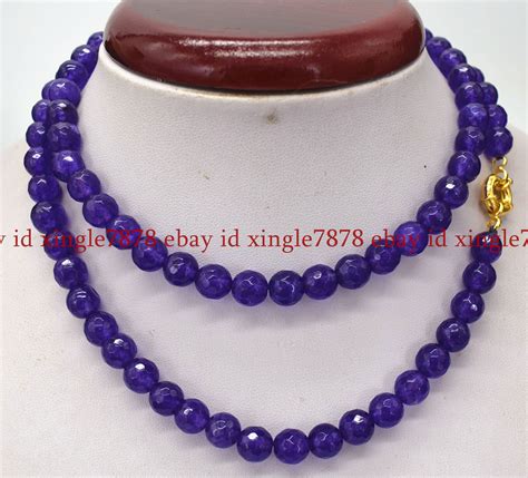 Faceted 6 8 10 12mm Natural Purple Jade Round Gemstone Beads Necklace