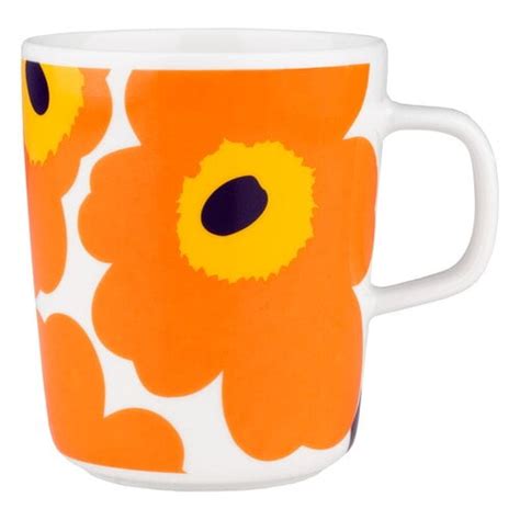 Marimekko Oiva Unikko 60th Anniversary Mug 2 5 Dl White Orange