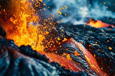 Free Photo Close Up View Of Volcano Erupting With Hot Lava