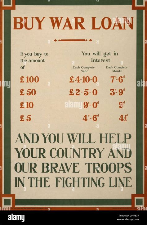 A First World War Poster For War Loans And Investments Stock Photo Alamy