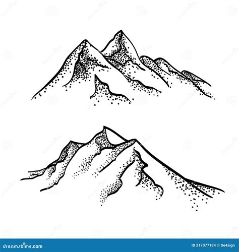 Set Mountains Sketch Hand Drawn Vector Illustration Stock Vector