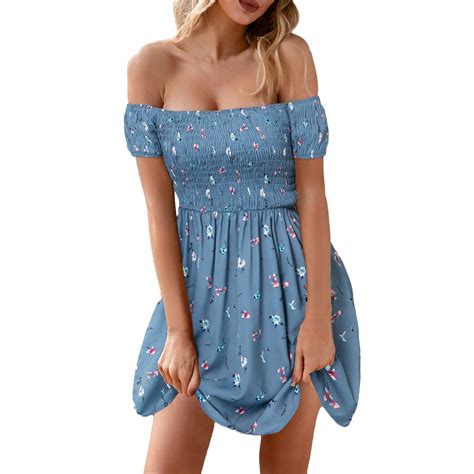 Women Off Shoulder Party Dress Print Mini Dress Summer Loose Sexy Dress Short Sleeve Elegant