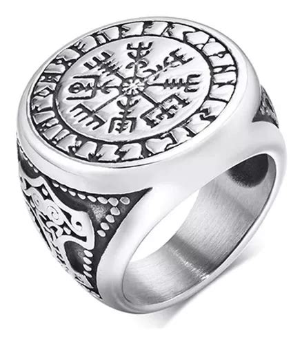 Anillo Brújula Runas Vikingo Nórdico Unisex Acero Inoxidable Meses