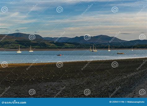 Landscape of the Menai Strait with Many Boats at Anchor and the ...