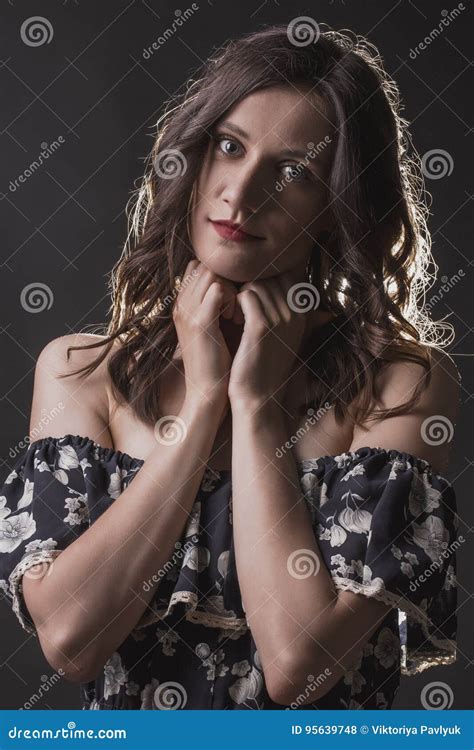 Beautiful Brunette Model With Naked Shoulders Stock Photo Image Of Beautiful Sensual 95639748