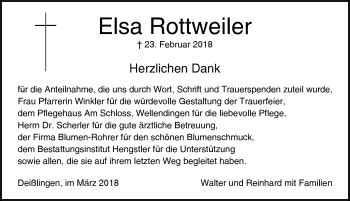 Traueranzeigen Von Elsa Rottweiler Schwarzw Lder Bote Trauer