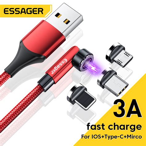 Essager câble magnétique 3A Micro USB type c rotatif à 540 degrés