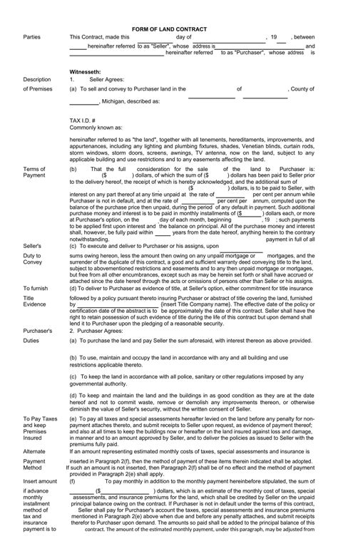 Free Printable Land Contract Templates [word Pdf] Simple