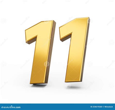 3d Rendering Of Gold Number 11 Eleven Isolated On The White Background