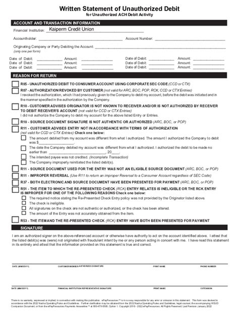 Fillable Online 2023 Written Statement Of Unauthorized Debit Fax Email