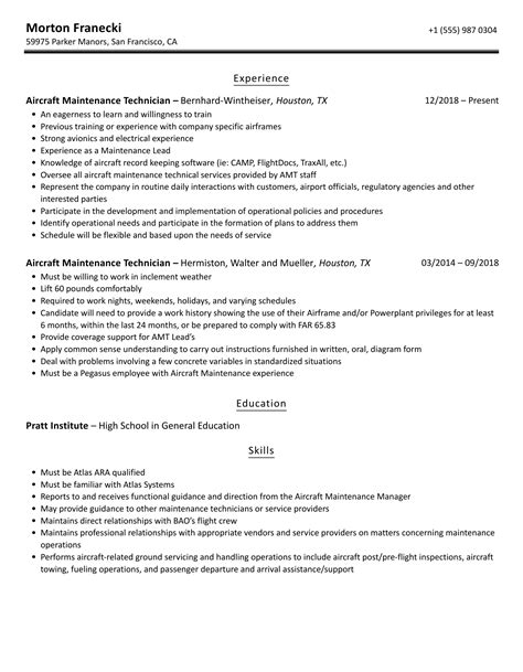 Aircraft Maintenance Technician Resume Samples Velvet Jobs