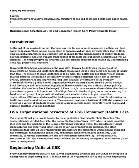 📚 Organizational Structure Of Gsk And Consumer Health Care Paper