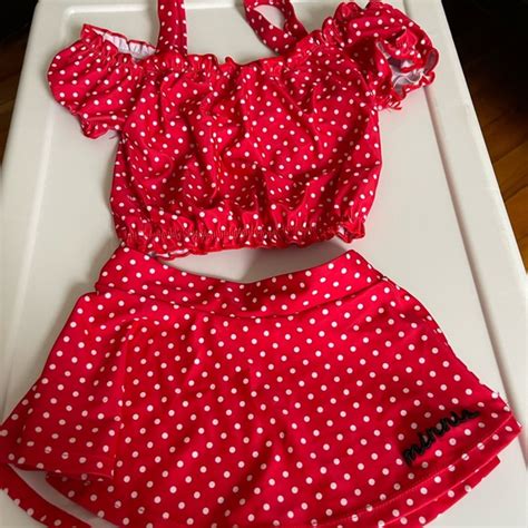 Disney Swim Disney Minnie Mouse Bikini Swim Suit With Skirt Cover Up And Bow Poshmark