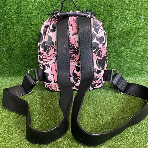 Betsey Johnson Black Pink Floral Faux Leather Mini Backpack S