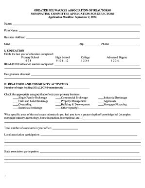 Fillable Online Nominating Committee Application For Directors Bod App