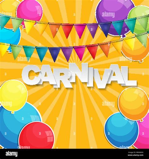 Carnival Banner With Bunting Flags And Flying Balloons Vector