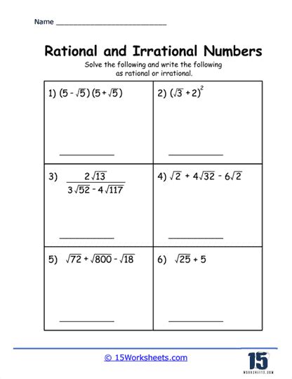 Irrational Numbers Worksheets 15 Worksheets