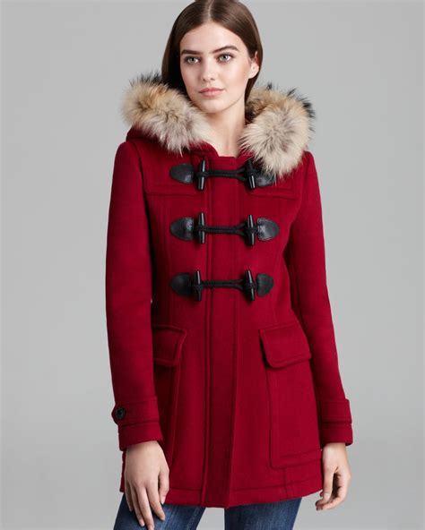 Lyst Burberry Brit Blackwell Wool Toggle Coat With Fur Trim In Red