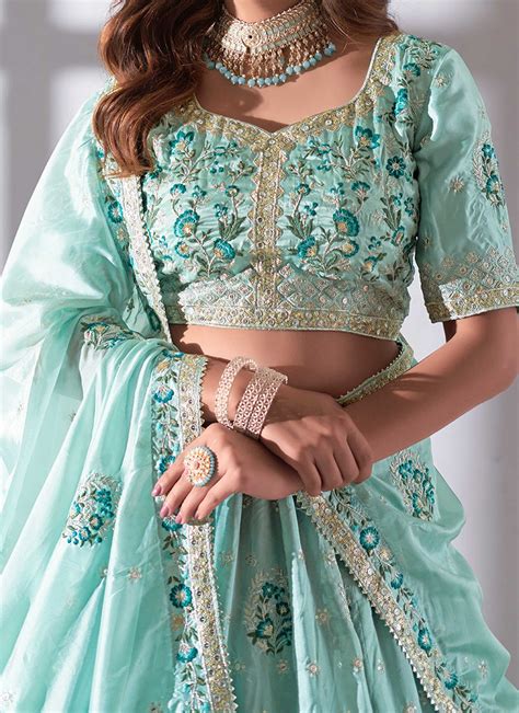 Buy Turquoise Umbrella Lehenga For Wedding Parties And Festivals With