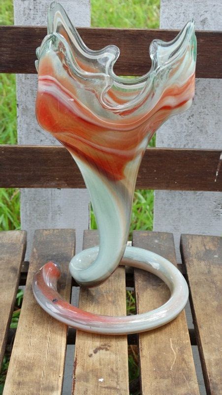 Vintage Hand Blown Italian Murano Swirl Vase Fall Orange And Green Colors Mid Century Modern