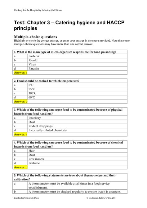 Food Safety Exam Questions And Answers Food Safety Quiz Prin