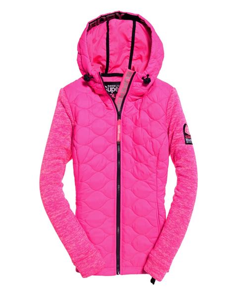 Womens Sd Storm Quilted Hybrid Jacket In Fluro Pink Superdry Uk