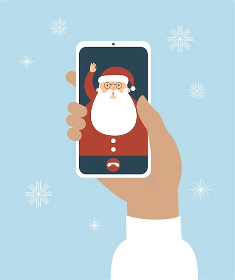 Tel Fono Inteligente En Mano Videollamada Con Santa Claus Vector Premium