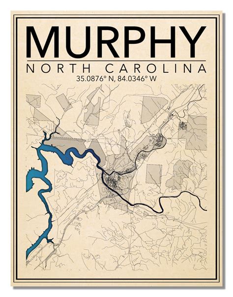 Wall Art Map Print Of Murphy North Carolina Etsy