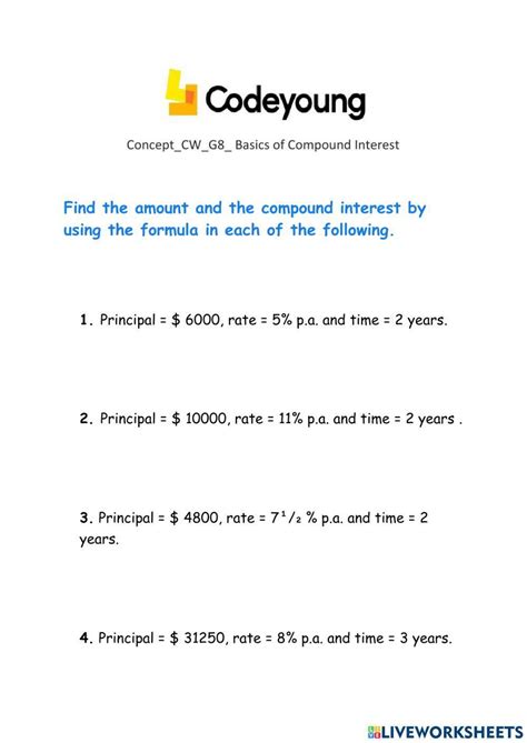 Concept Cw G8 Basics Of Compound Interest Worksheet Live Worksheets