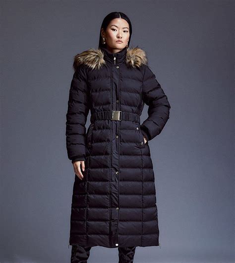 Buy Karen Millen Heat Seal Puffer Belted Faux Fur Hood Longline Jacket