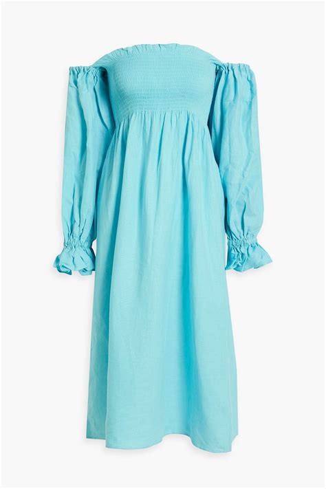 Sleeper Atlanta Off The Shoulder Ruffled Linen Midi Dress The Outnet