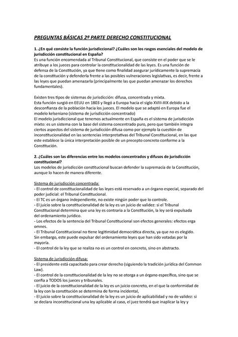 Preguntas Básicas 2ª Parte Derecho Constitucional PREGUNTAS BÁSICAS